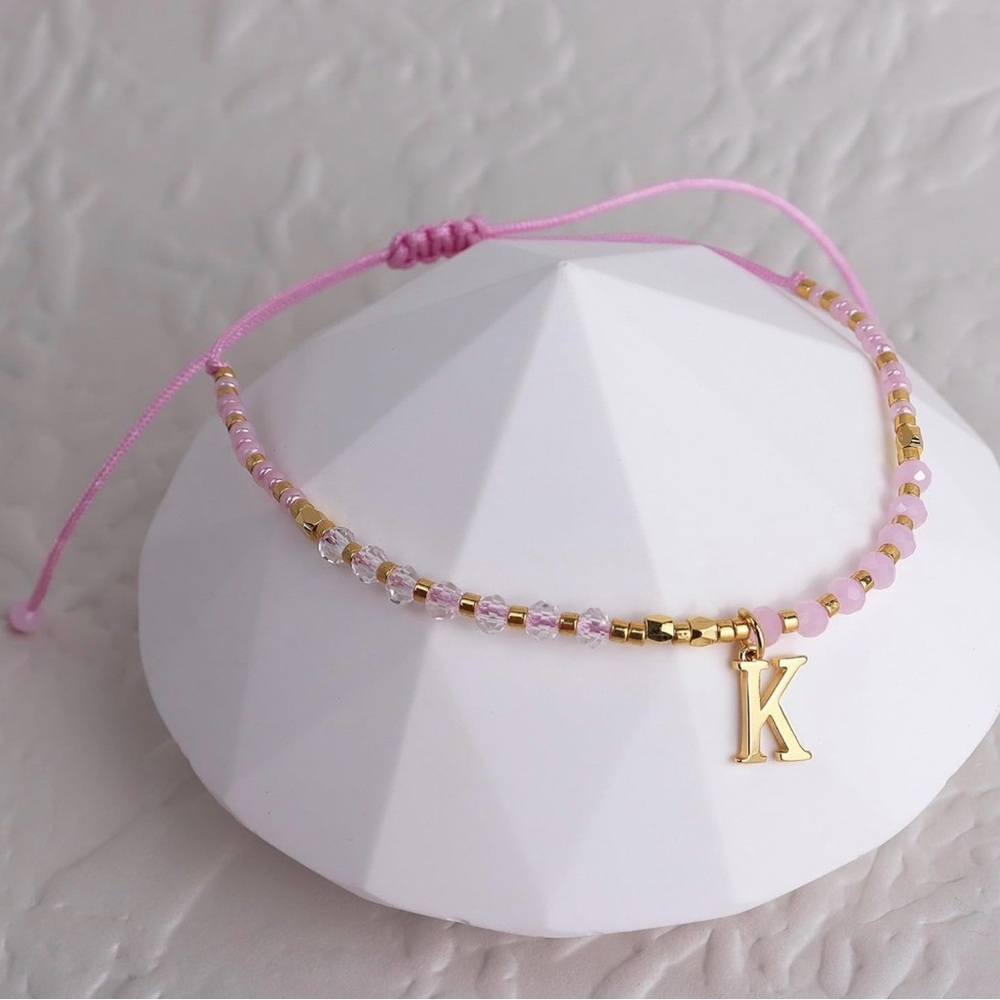 Beaded Natural Stone Initial Bracelet - Picture 4 of 5